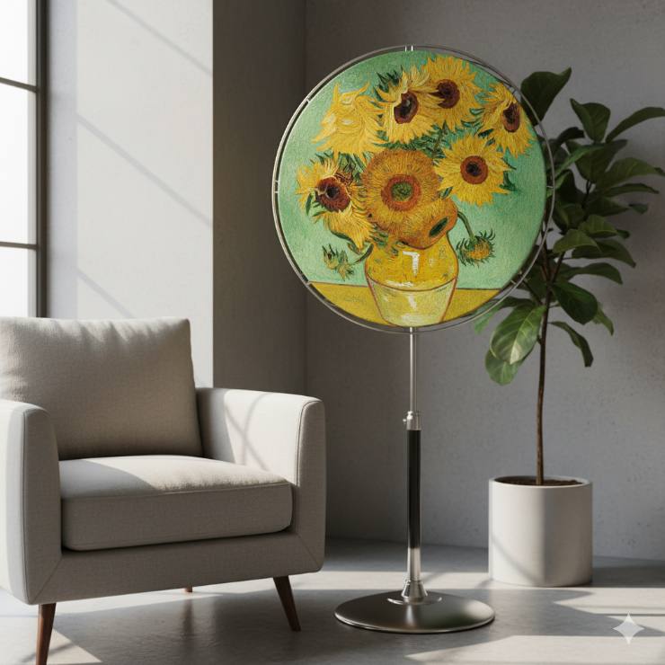 un ventilatore trasformato in un porta quadri
