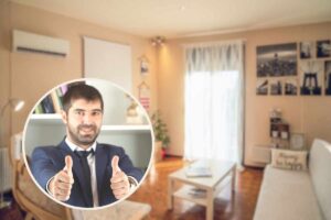 interno di una casa e uomo nel riquadro