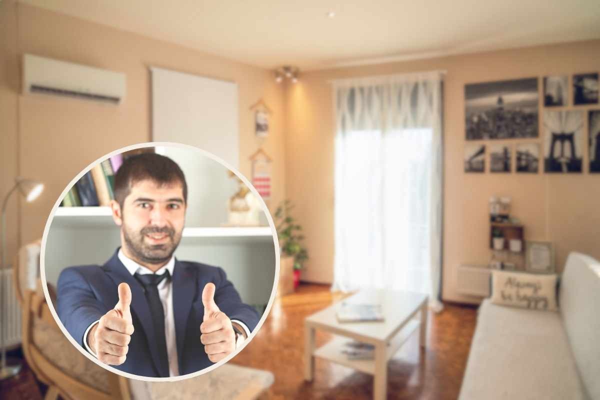 interno di una casa e uomo nel riquadro