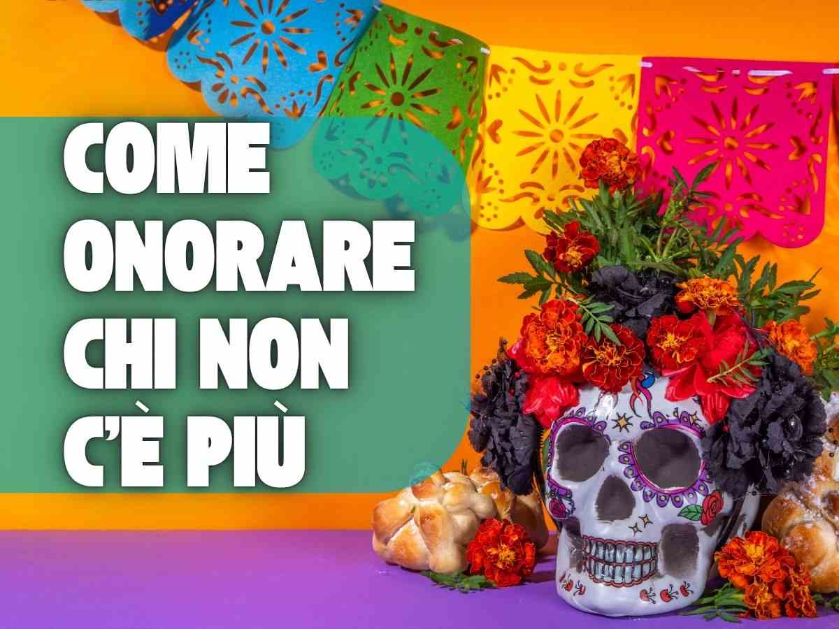 una catrina e scritta come onorare chi non c'è più