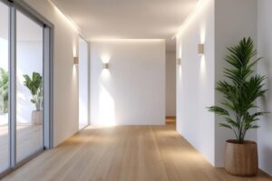 corridoio illuminato da faretti