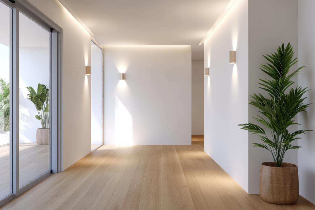 corridoio illuminato da faretti