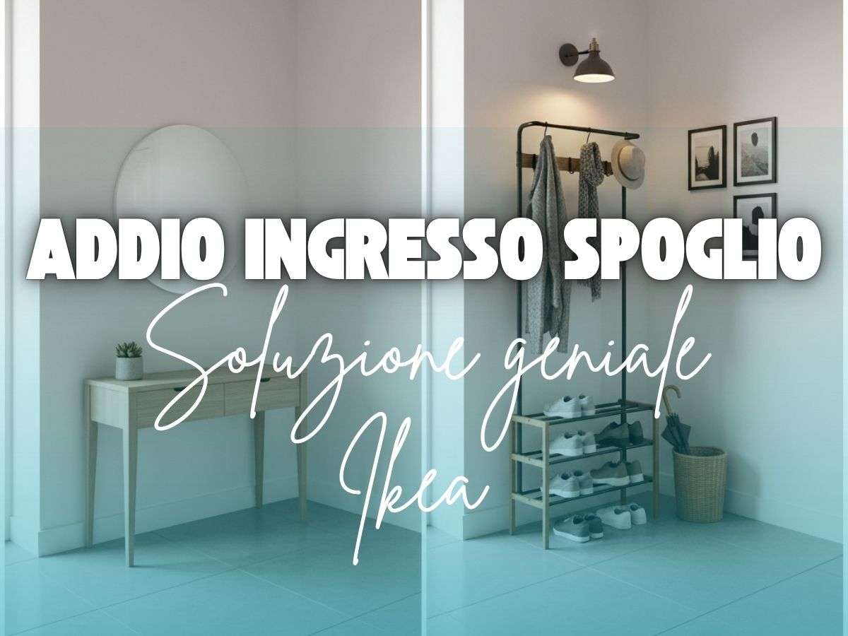 un ingresso in due stili diversi e scritta addio ingresso spoglio soluzione geniale ikea
